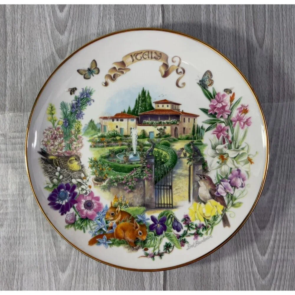 RECO 1988 By Dot Barlowe Plate Gardens flowers floral set x 7 made in USA